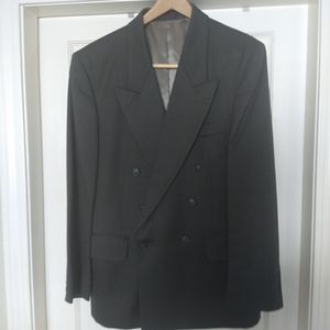 Men's double breasted 2 piece suit.  Dark gray/sage.  André Villard Paris design